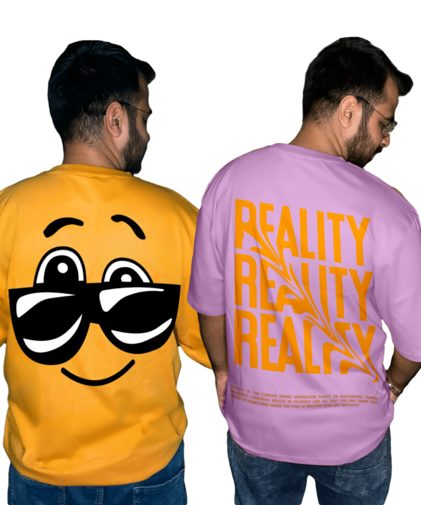 Reality with Smiley Premium Combo Oversize Tshirt (Pack of 2)